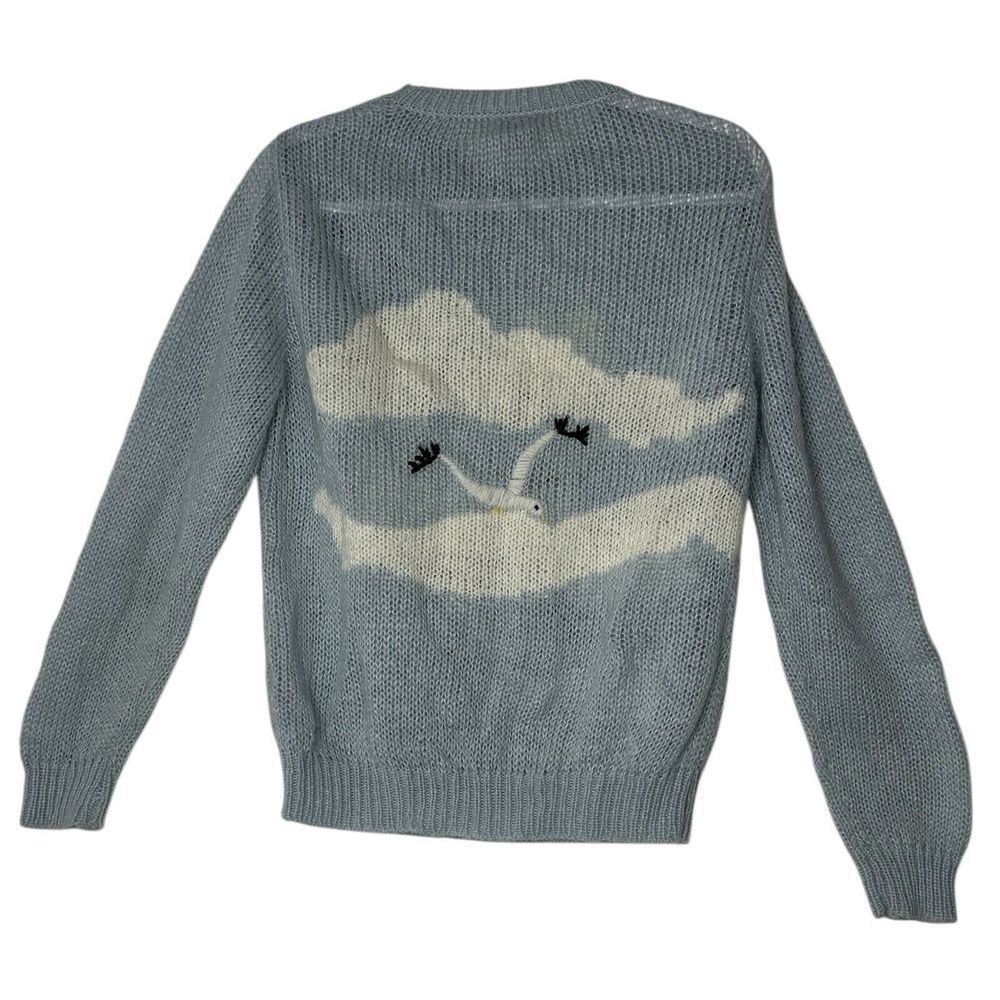 Vintage Ades Of California Women's Sweater XL Birds Cloud Beach Outdoor Y2K Blue - Picture 2 of 10